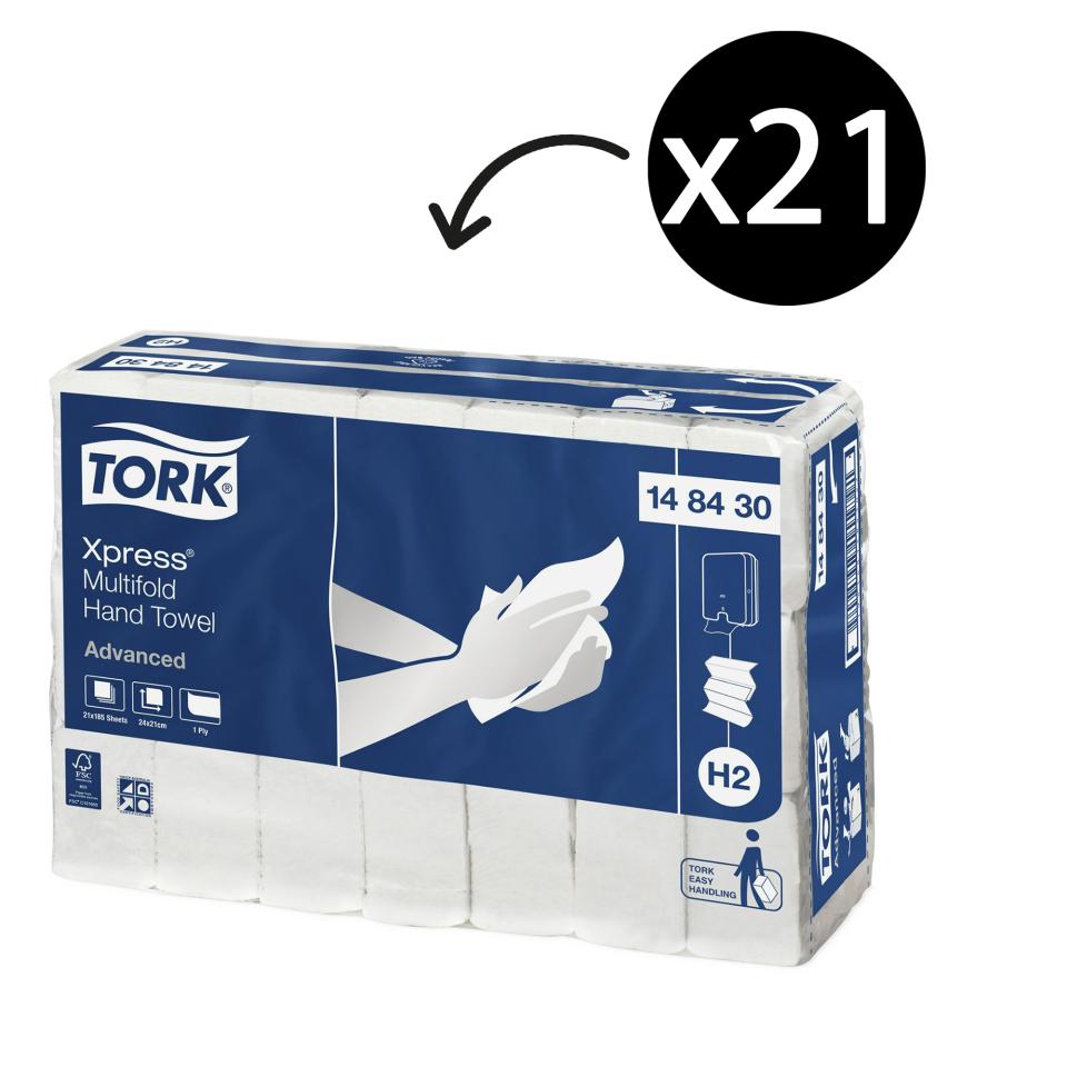 Tork 148430 Xpress Multifold Hand Towel 1Ply H2 Advanced 185 Sheets Carton 21