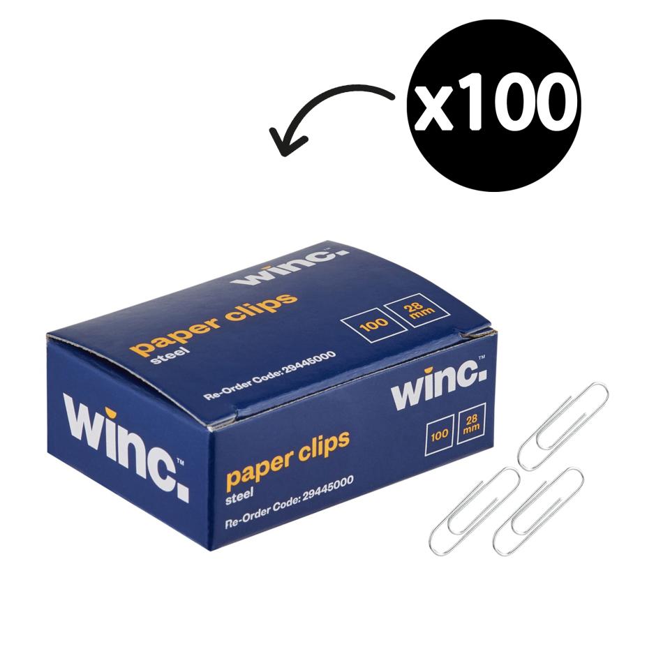 Winc Steel Paper Clips 28mm Box 100