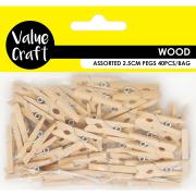 Value Craft Wood Pegs Natural 2.5cm 40pc