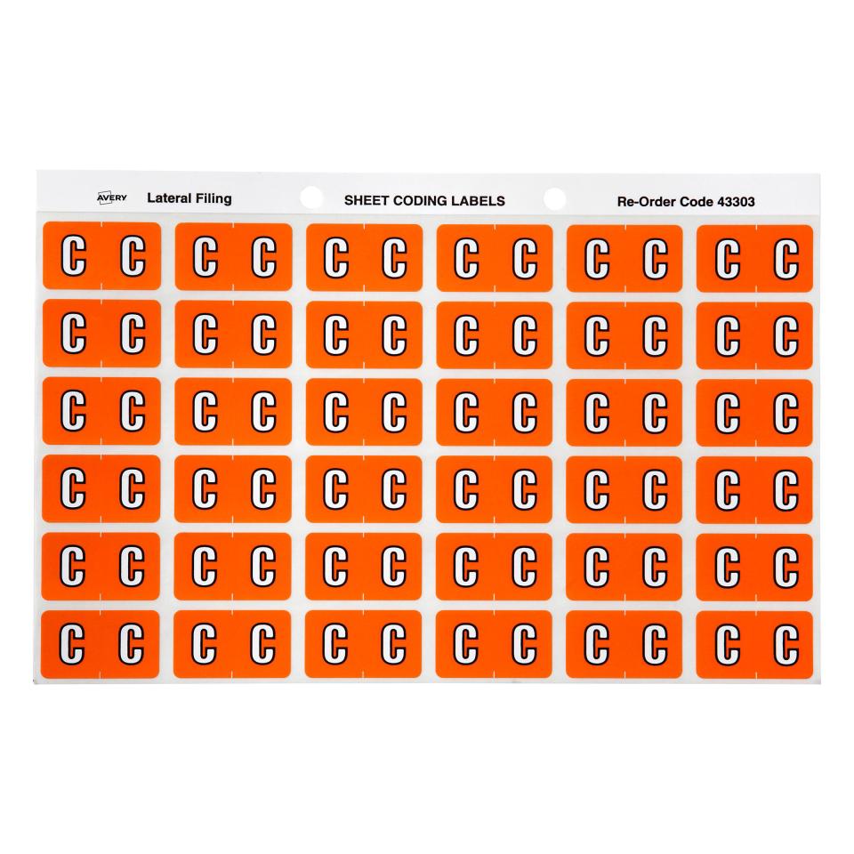 Avery C Side Tab Colour Coding Labels for Lateral Filing - 25 x 38mm - Orange - 180 Labels