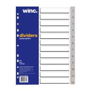 Winc Dividers A4 Polypropylene 1-12 Numerical Grey Tab