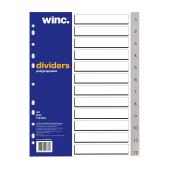 Winc Polypropylene Dividers Set A4 Grey 12 Tabs 1-12