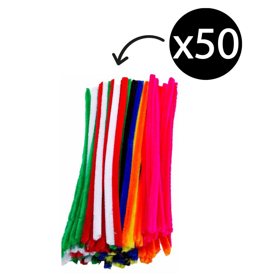 Jasart Chenille Pipe Cleaners Assorted Colours 1.2 x 15cm Bag 50