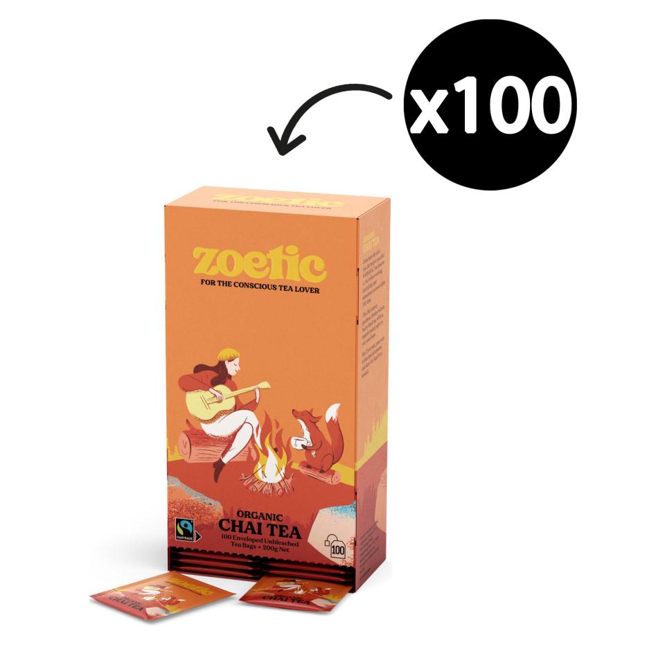 Zoetic Organic & Fairtrade Chai Tea Enveloped Tea Bags Pack 100