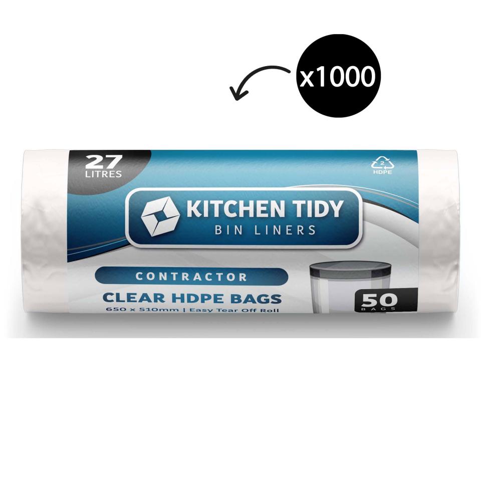 Austar Contractor Bin Liners Clear Hdpe 27lt Roll 50 Carton 1000