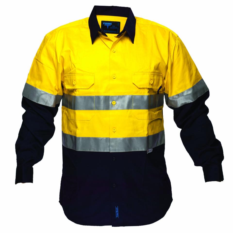 MF101 Flame Retardant Cotton Drill Shirt With 3m Reflective Tape Yellow/Navy L