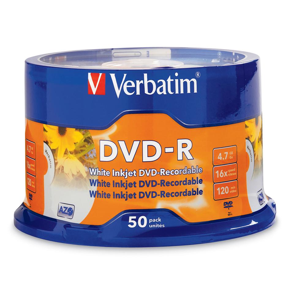 Verbatim White Inkjet Printable DVD-R 4.7 GB / 16x / 120 Min - 50-Pack Spindle