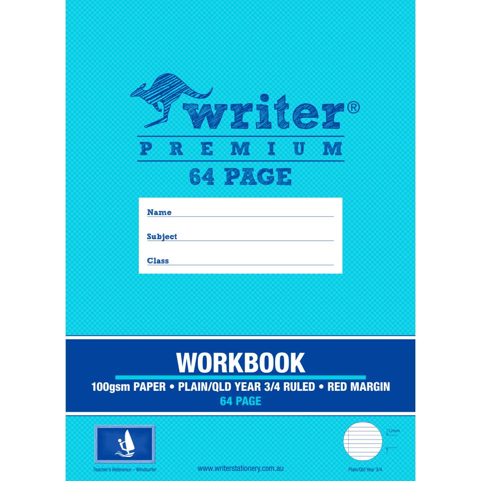 Writer Premium Workbook Plain 1 Side/qld Year 3/4 Ruled 1 Side 64 Pages