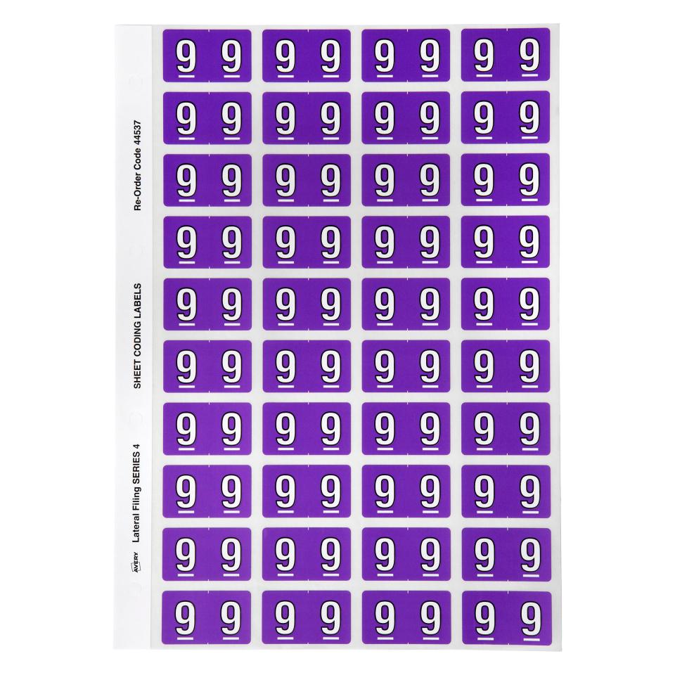 Avery Colour Coding Labels 25mm Numeric 9 Purple Pack 240
