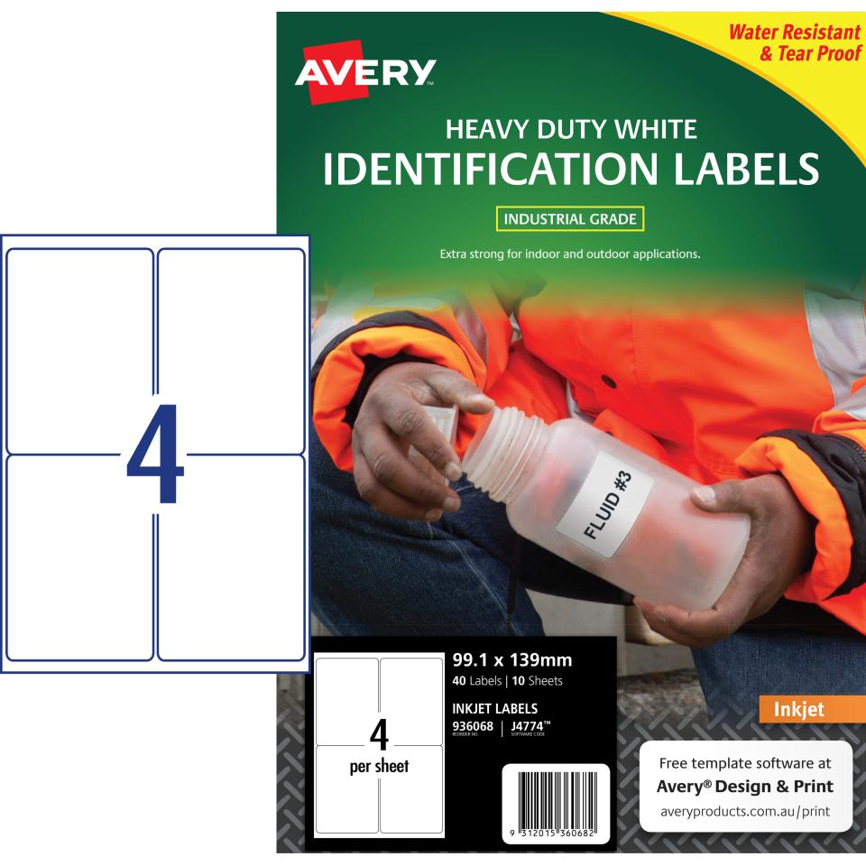 Avery White Heavy Duty Labels for Inkjet Printers - 99.1 x 139mm - 40 Labels (J4774)