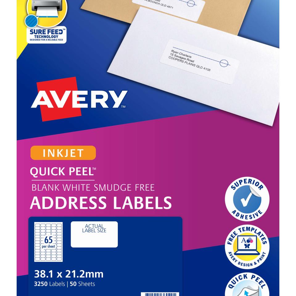 Étiquettes Adresse Avery J8651-15 - Lot De 975 étiquettes Pour Jet D'encre - Format 38,1 X 21,2 Mm - Neuf
