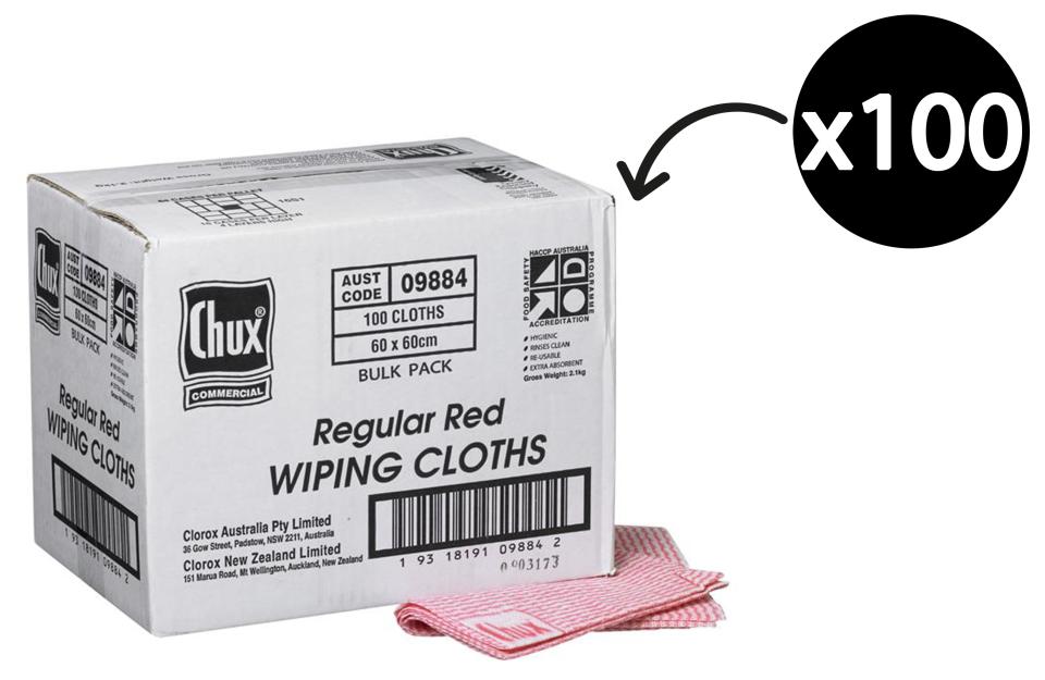 Chux 09884 Wiping Cloth 60X60cm Red Box 100 Winc