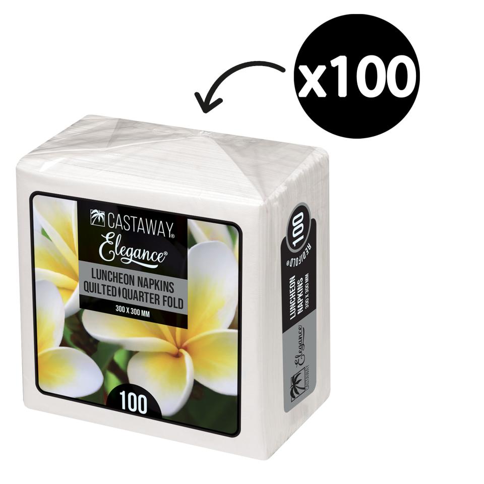 Elegance Luncheon Napkins Quarter Fold 300 X 300mm White Pack 100 Image
