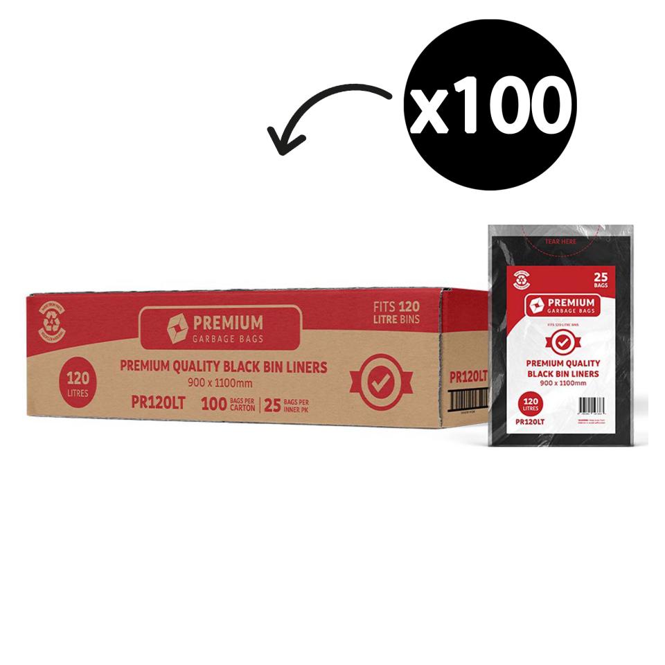 Austar Premium Bin Liners 120 Litre 1100 x 900mm Black Carton 100 Image