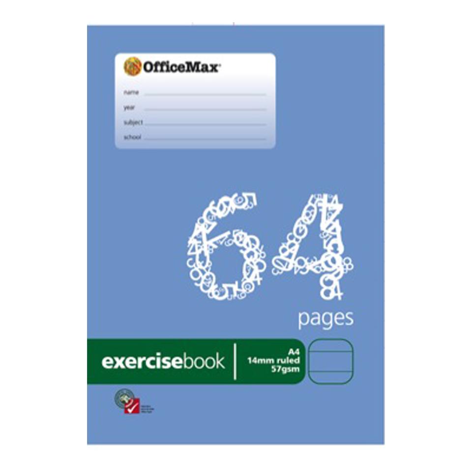 Officemax Exercise Book A4 14mm 56gsm Ruled Red Margin 64 Pages Winc