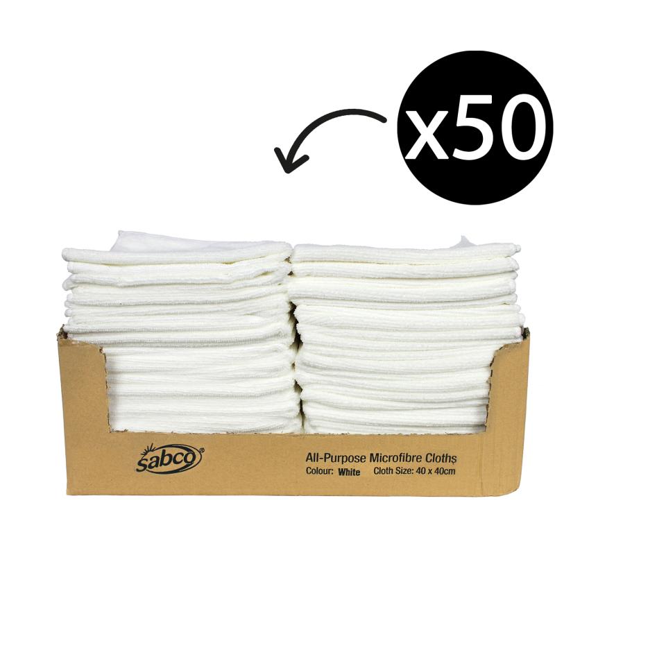 Sabco Professional All Purpose Microfibre Cloths 280gsm White Box 50