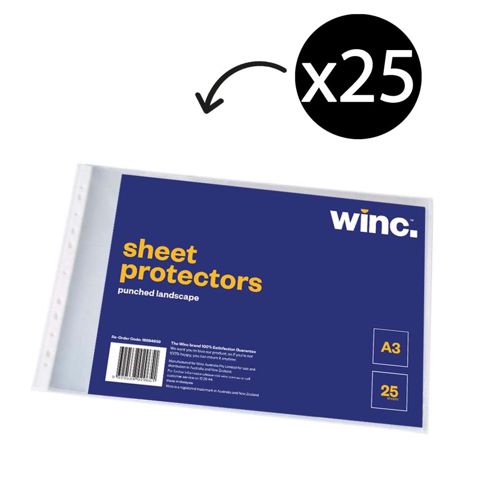 Winc Sheet Protector A3 Punched Landscape Pack 25