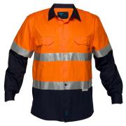 Prime Mover MA801 Lightweight Cotton Drill Shirt Mesh Splits Orange/Navy S