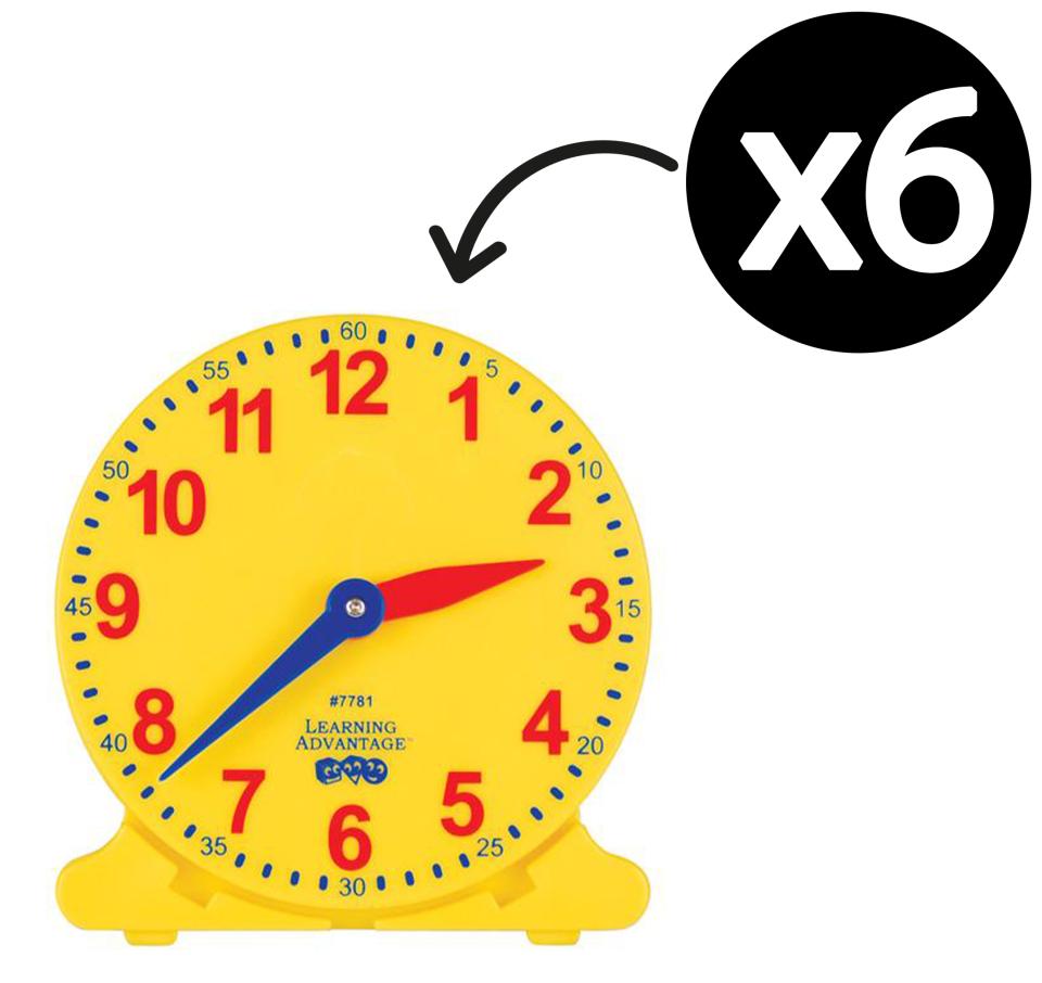 Educational Colours Student Clocks 10cm Diameter Set 6 Winc