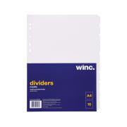 Winc Manilla Dividers A4 White with Reinforced Binding Strip Set of 10 Tabs
