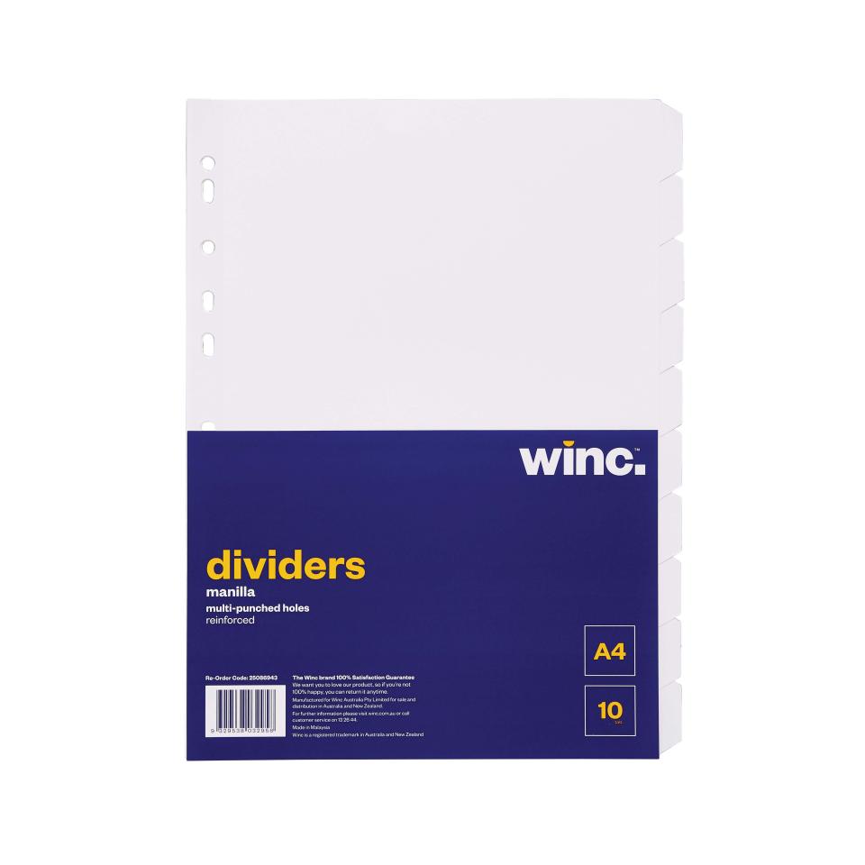 Winc Dividers A4 Manilla White 10 Tab