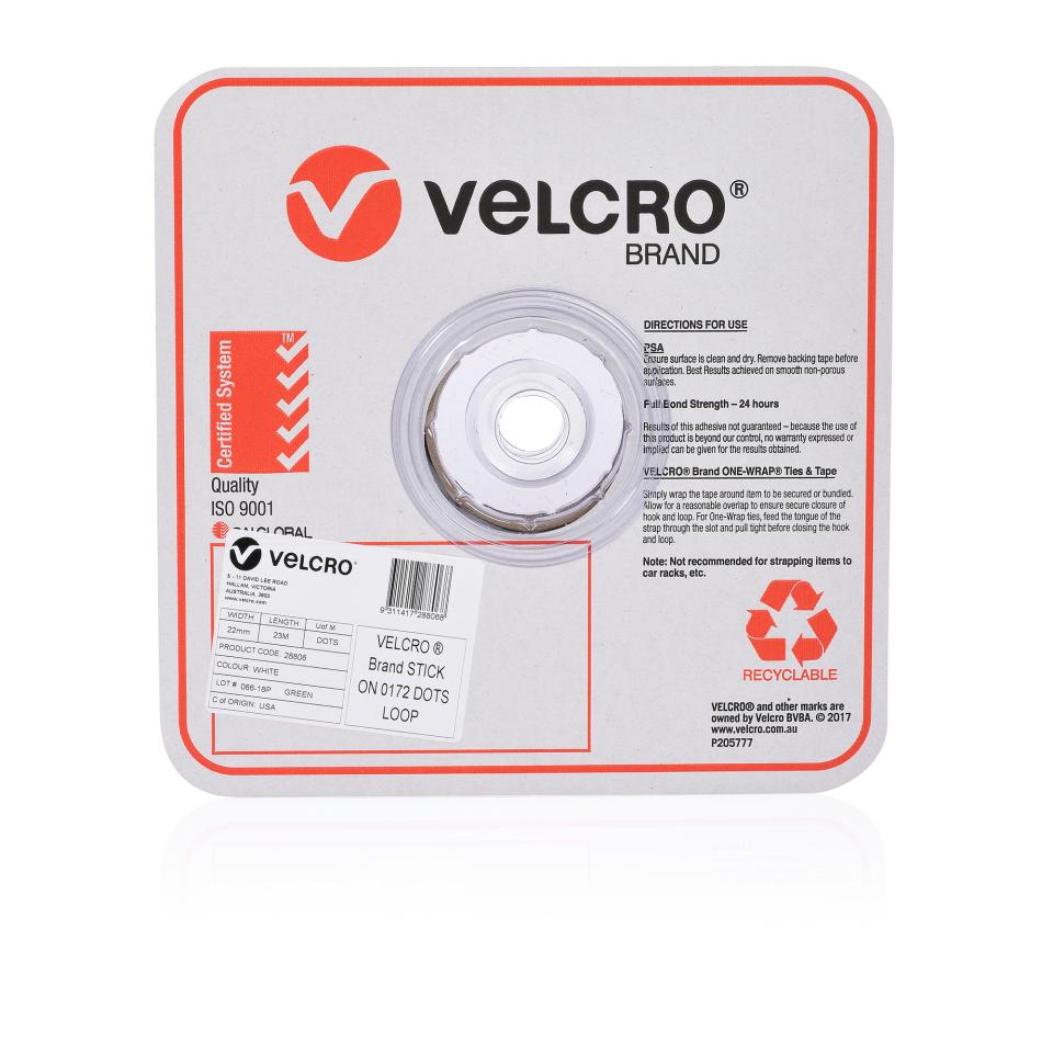 Velcro Adhesive Spots Loop Only 22mm Piece 900 White