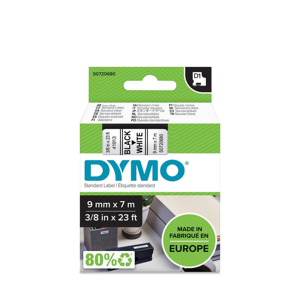 Dymo D1 Printer Tape 9mm x 7m Black On White Winc