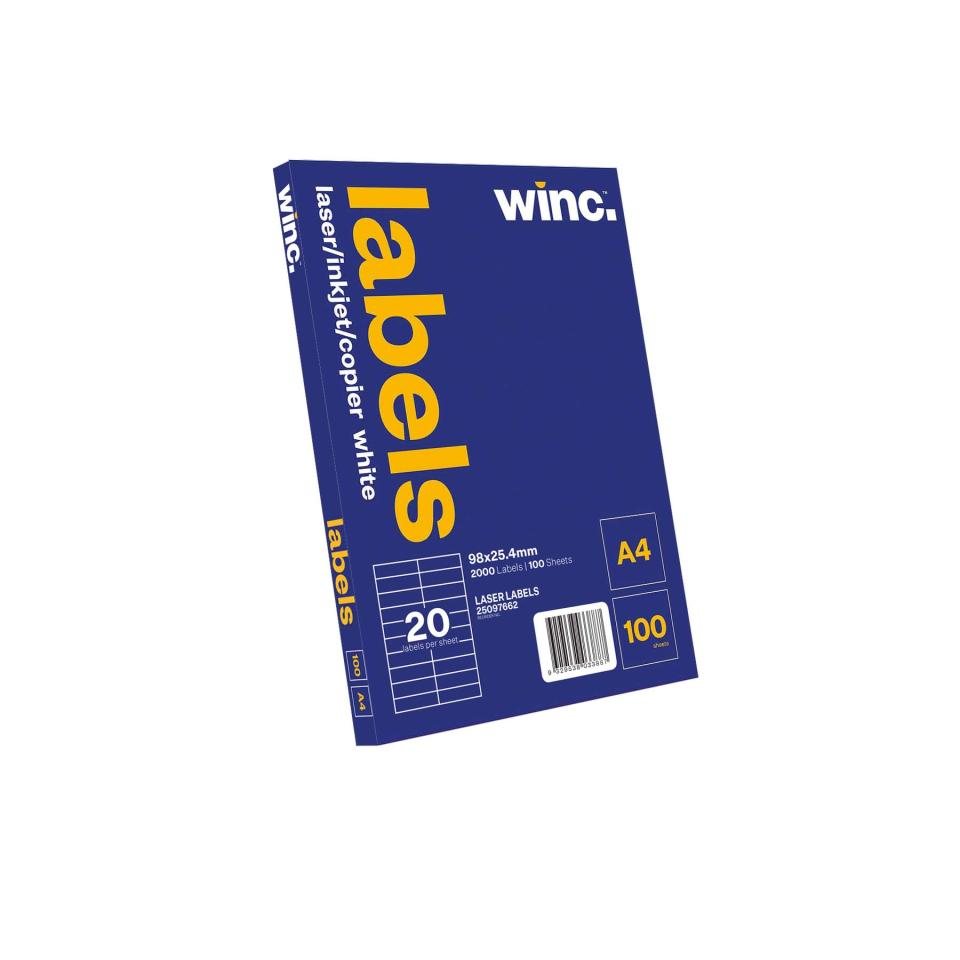 Winc Laser Labels 98 x 25.4mm 20 Per Sheet Pack of 100 Sheets