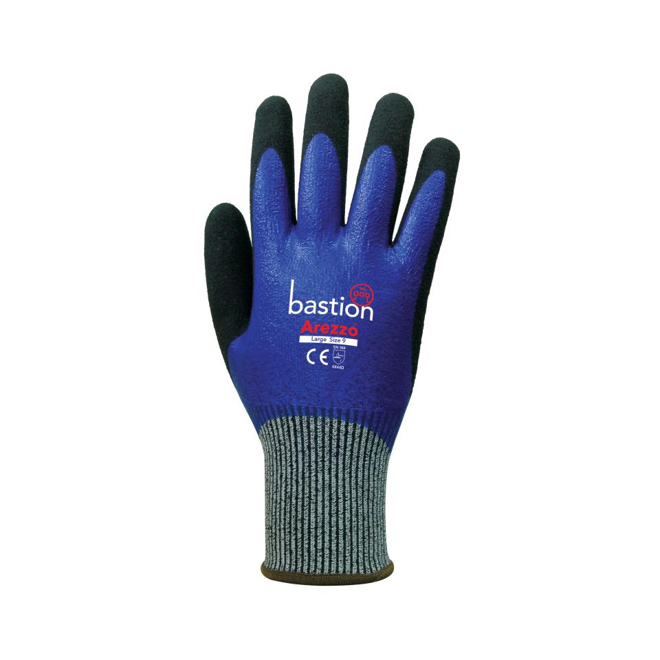 Bastion Arezzo Cut 5 Hppe Blue Full Nitrile Coating Black Sandy Foam Nitrile Palm Gloves
