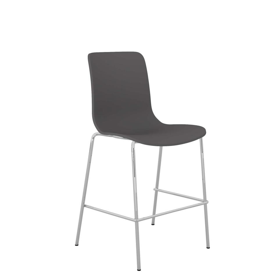 Dal Acti Low Stool with Chrome 4 Legs and Foot Rail Charcoal