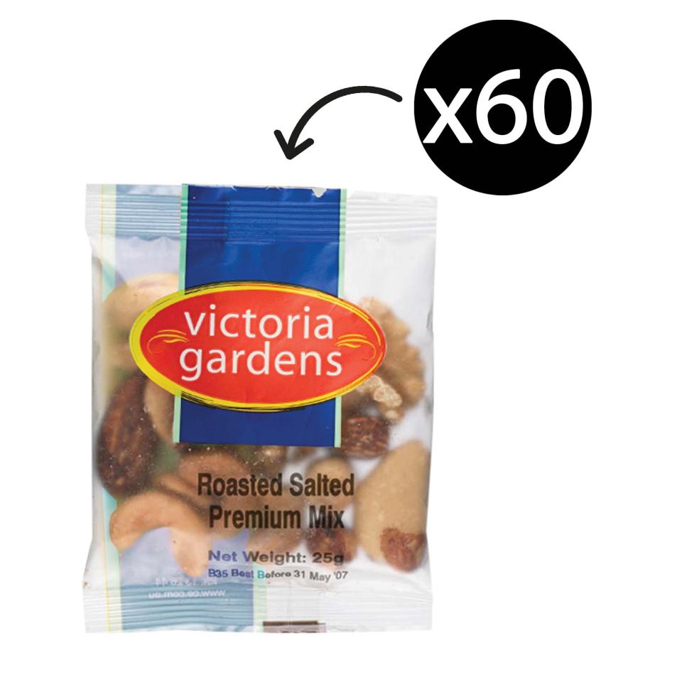 Victoria Gardens Premium Mixed Nuts Snack Salted Portion Control 25g Carton 60