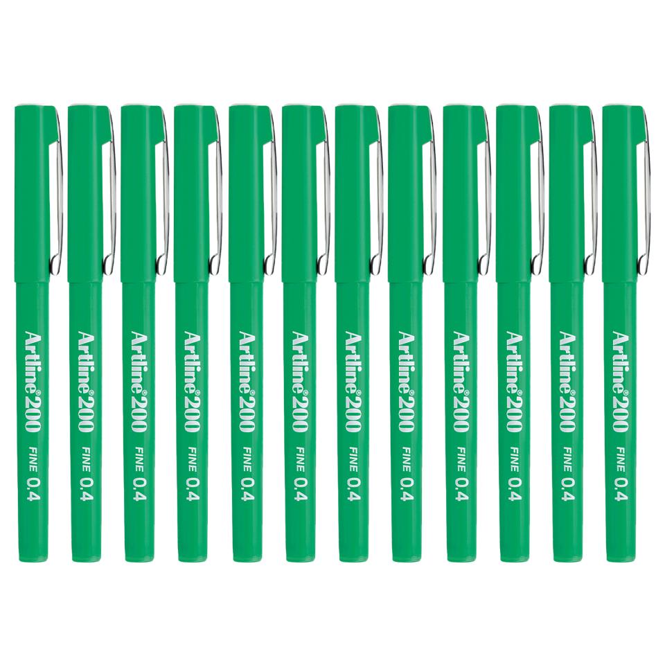 Artline 200 Marker Fineline 0.4mm Green Box 12