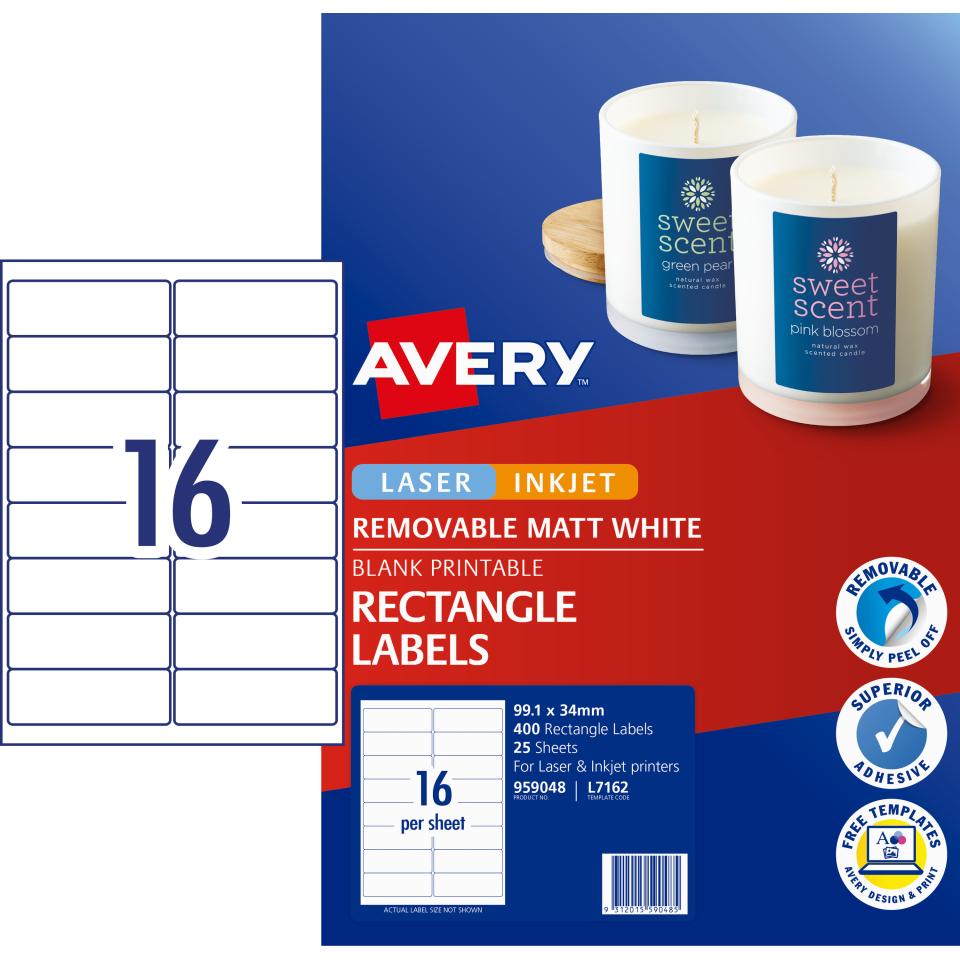 Avery Removable Multi-purpose Labels - 99.1 x 34mm - 400 Labels (L7162)