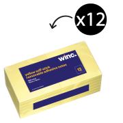 Winc Self-Stick Removable Notes 76 x 76mm Yellow Pack 12