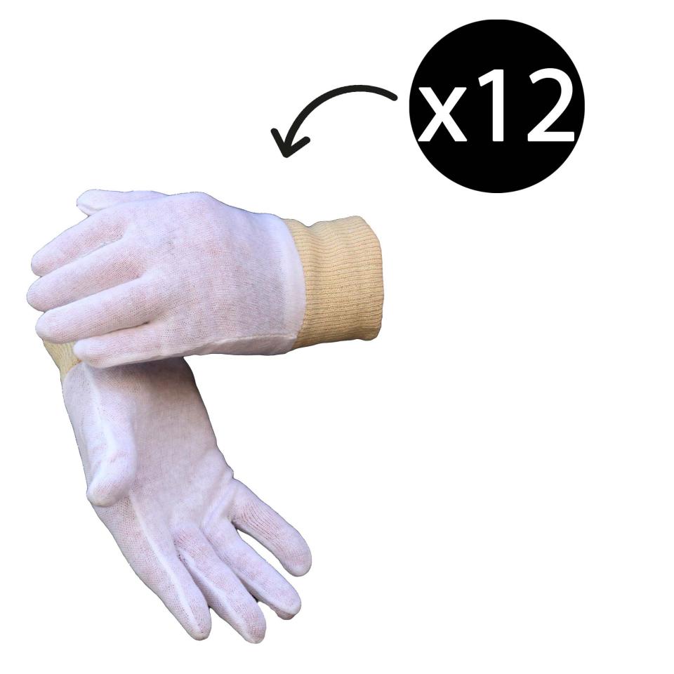 Cotton Interlock Knit Cuffs Beige Gloves Ladies Pair 12 Pack