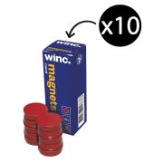 Winc Round Magnets Flat 25mm Red Pack 10