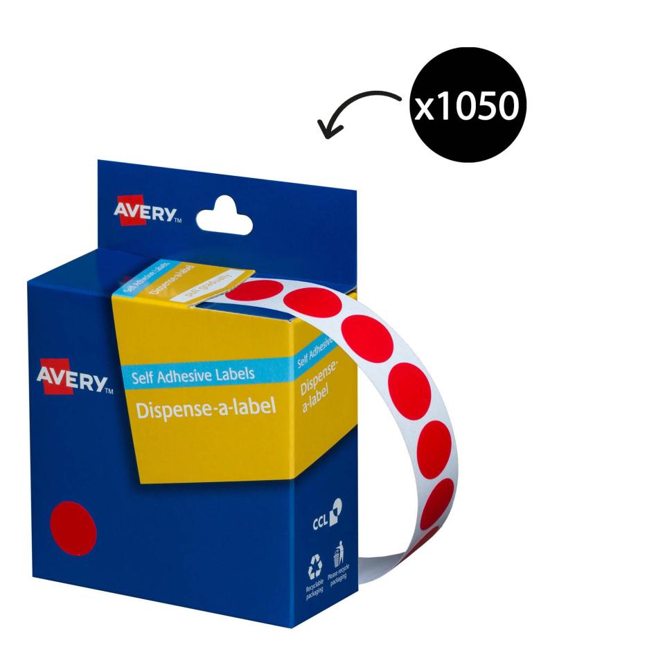 Avery Circle Dispenser Labels 14mm Diameter Red 1050 Labels Winc