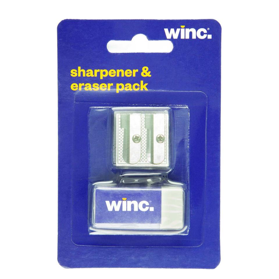 Winc Double Hole Metal Sharpener and Small PVC Eraser Pack Image