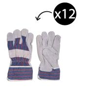 Leather Palm Gloves Knuckle Bar Candy Stripe Grey Pair 12 Pack