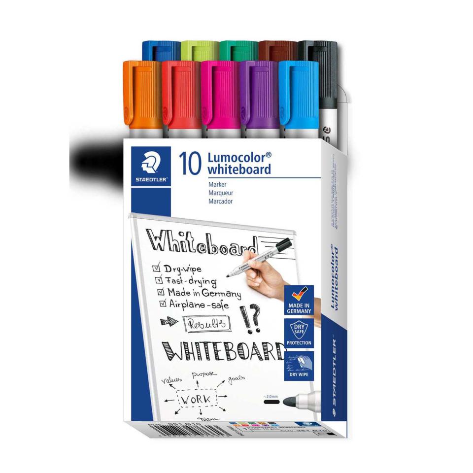 Staedtler Lumocolor Whiteboard Marker Bullet Tip Assorted Colours Box 10