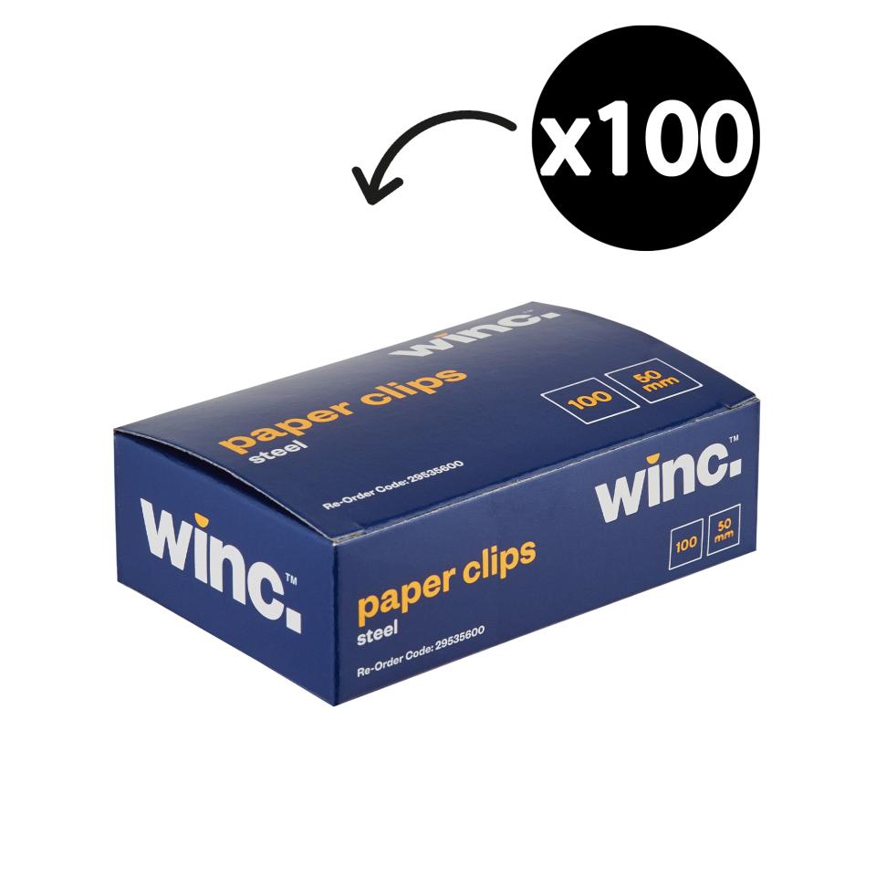 Winc Steel Paper Clip 50mm Box 100