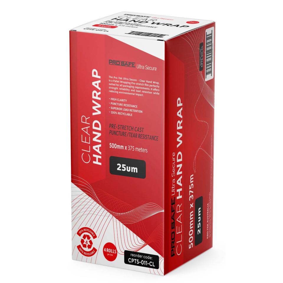 Pro Safe Stretch Wrap Cast Hand Film Roll Clear 500mm x 375m 25um Carton 4
