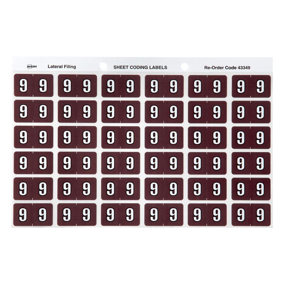 Avery 9 Side Tab Colour Coding Labels for Lateral Filing - 25 x 38mm - Brown - 180 Labels