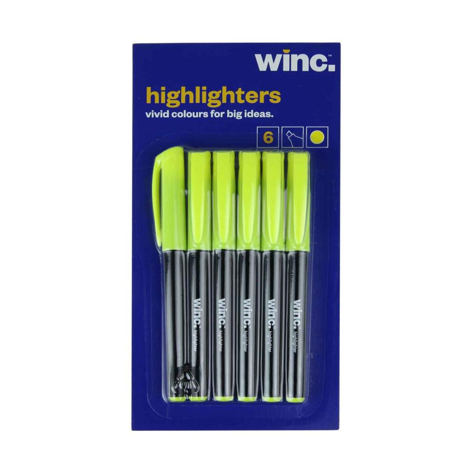 Winc Pen Style Highlighter Chisel Tip 1.5-4.0mm Yellow Pack 6
