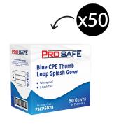 CPE Splash Gown With Ties & Thumb Loop Blue Carton 50