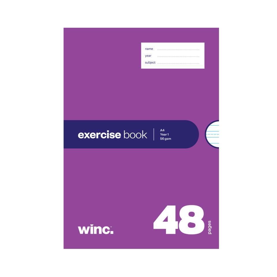 Winc Exercise Book A4 QLD Year 1 24mm Ruled 56gsm Red Margin 48 Pages