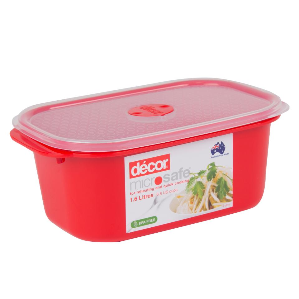 Decor Microsafe Oblong Container 95X142X233mm Red 1.6L