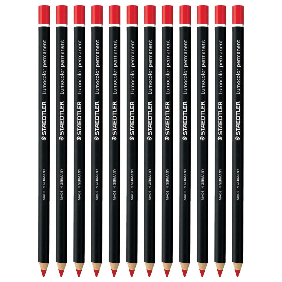 Staedtler Lumocolor Glasochrom Pencil Permanent Red Box 12