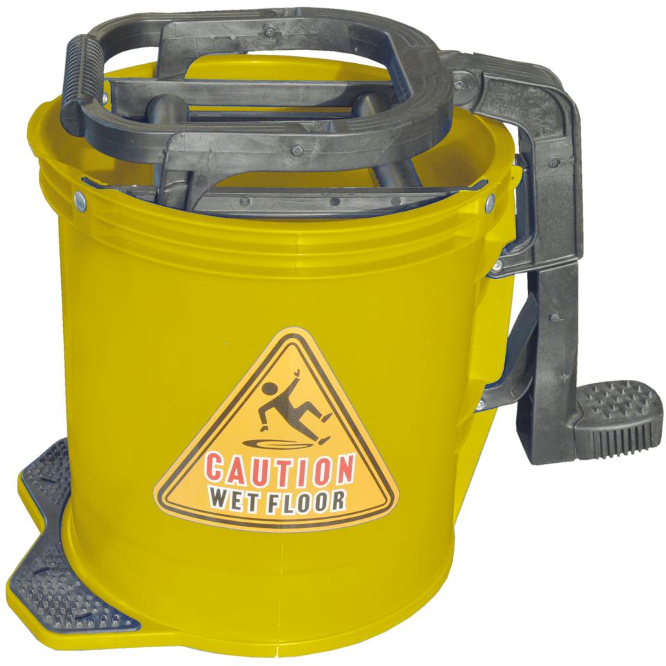 Cleera Mop Bucket Heavy Duty Plastic Foot Pedal Wringer On Wheels 15 Litre Yellow