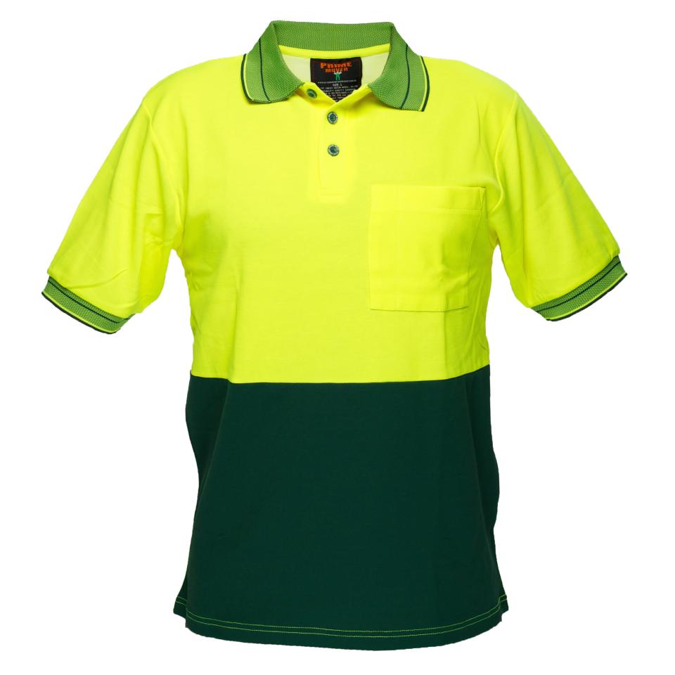 Prime Mover Hv210 Cotton Backed Polyester Hi Vis Polo Shirt Short Sleeve Yellow/Green 5XL